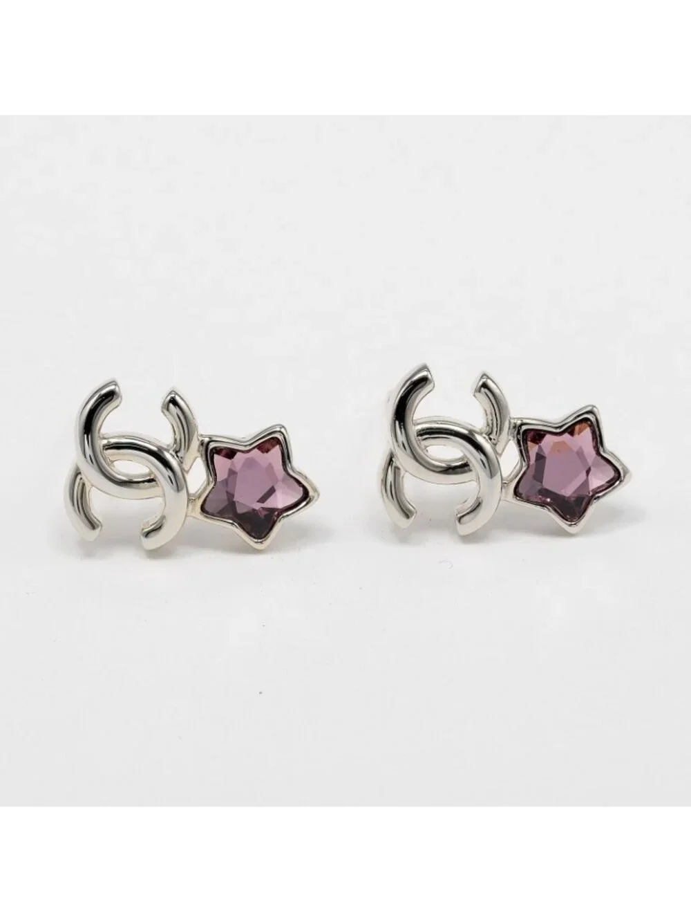 Chanel CC Logo Gold Plated Light Stone Earrings